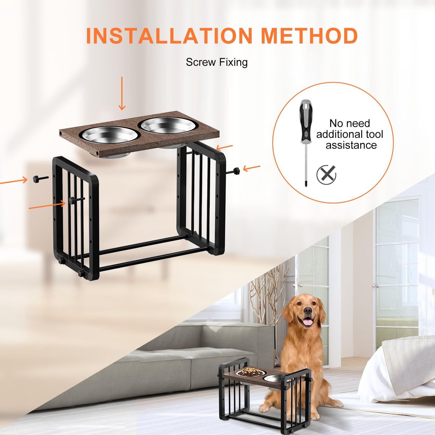 H-shaped Iron Frame Elevated Dog Bowl
