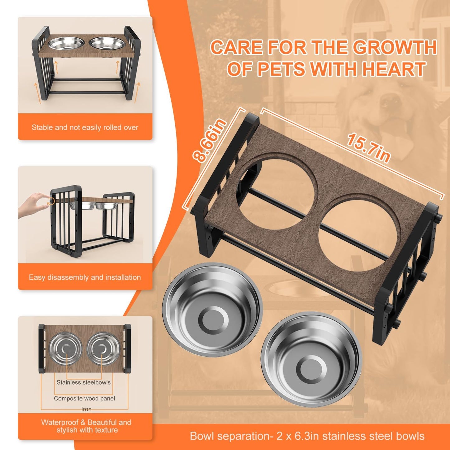 H-shaped Iron Frame Elevated Dog Bowl